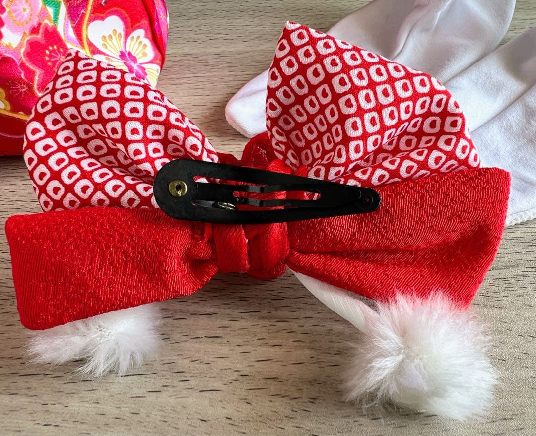 七五三 子供用着物フルセット 3歳 女の子 ふわふわファー襟付き 花柄 花うさぎ