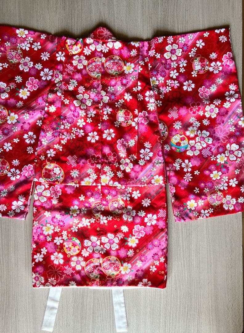 七五三 子供用着物フルセット 3歳 女の子 ふわふわファー襟付き 花柄 花うさぎ