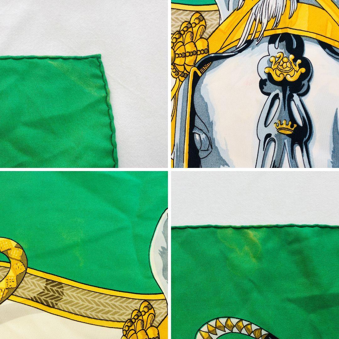 HERMES エルメス カレ90 頭絡とコカルド グリーン系 スカーフ タグあり