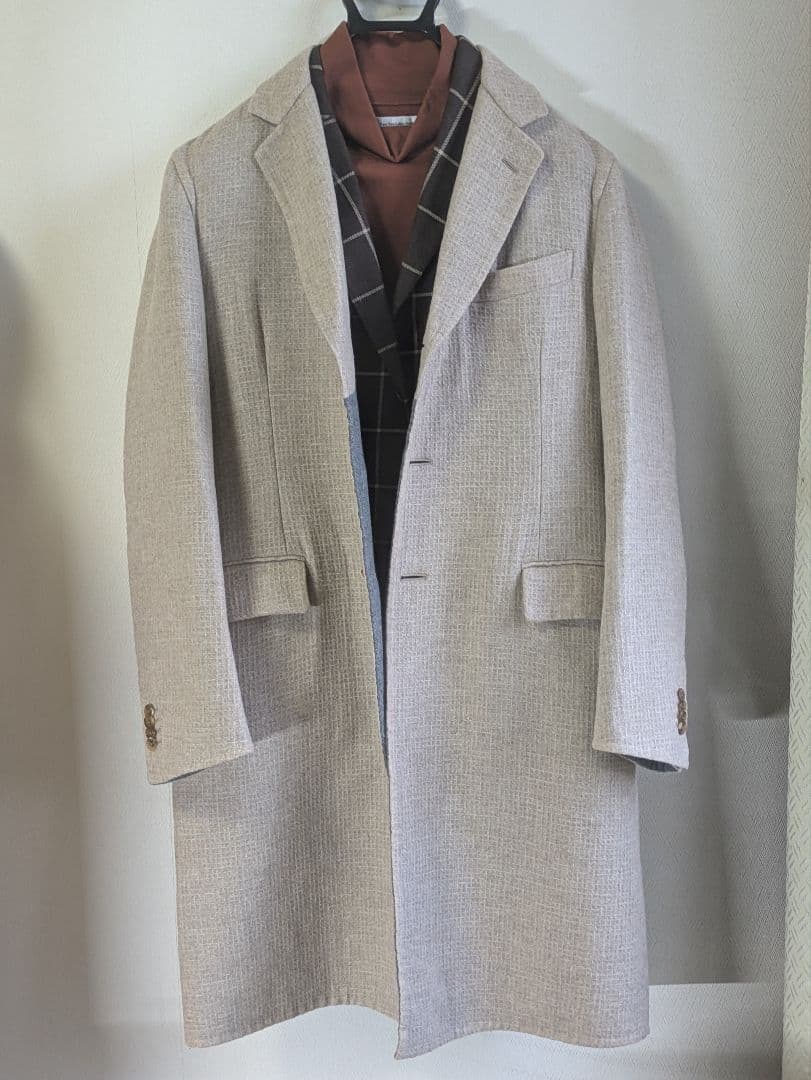 ベルベスト メンズチェスターコート ベージュ 50 ダブルフェイス