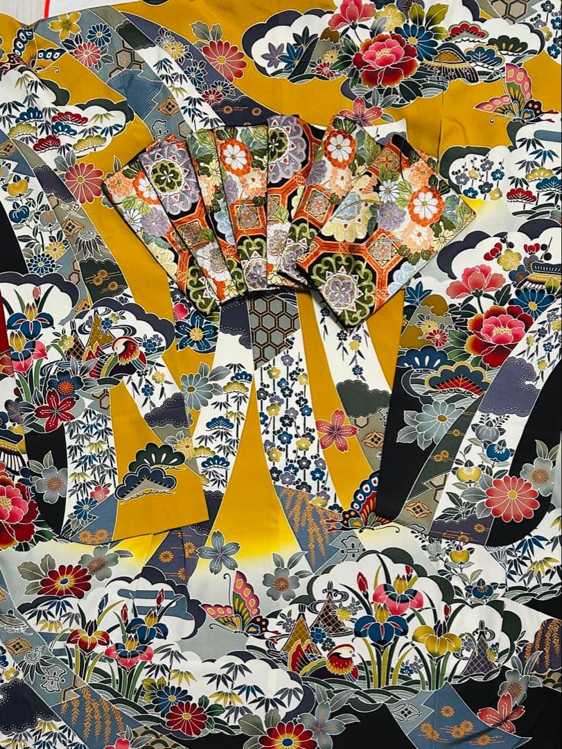 新品　最高級本振袖　京紅型巨匠宮崎良次先生作品 振袖用高級唐織袋帯　フルセット