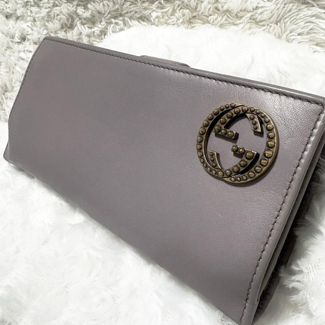 【希少】グッチ インターロッキング 二つ折り 長財布 ゴールド金具 グレージュ