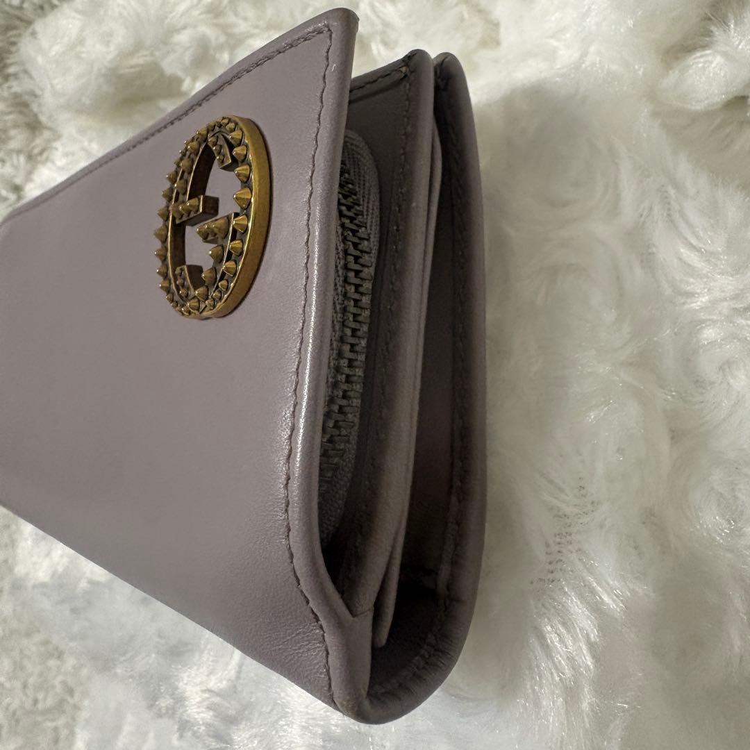 【希少】グッチ インターロッキング 二つ折り 長財布 ゴールド金具 グレージュ