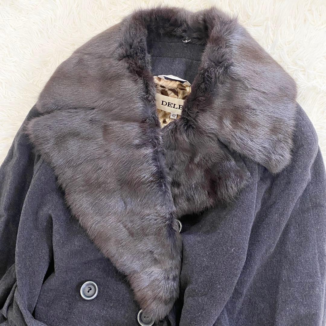 【極美品】デルバ ベルテッドコート マキシ リアルファー アンゴラ カシミア