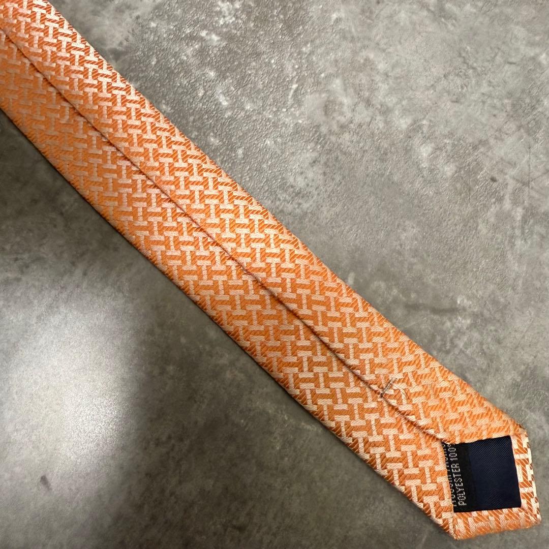 【✨極美品✨】 HERMES エルメス ネクタイ オレンジ H柄 ファソネ 光沢