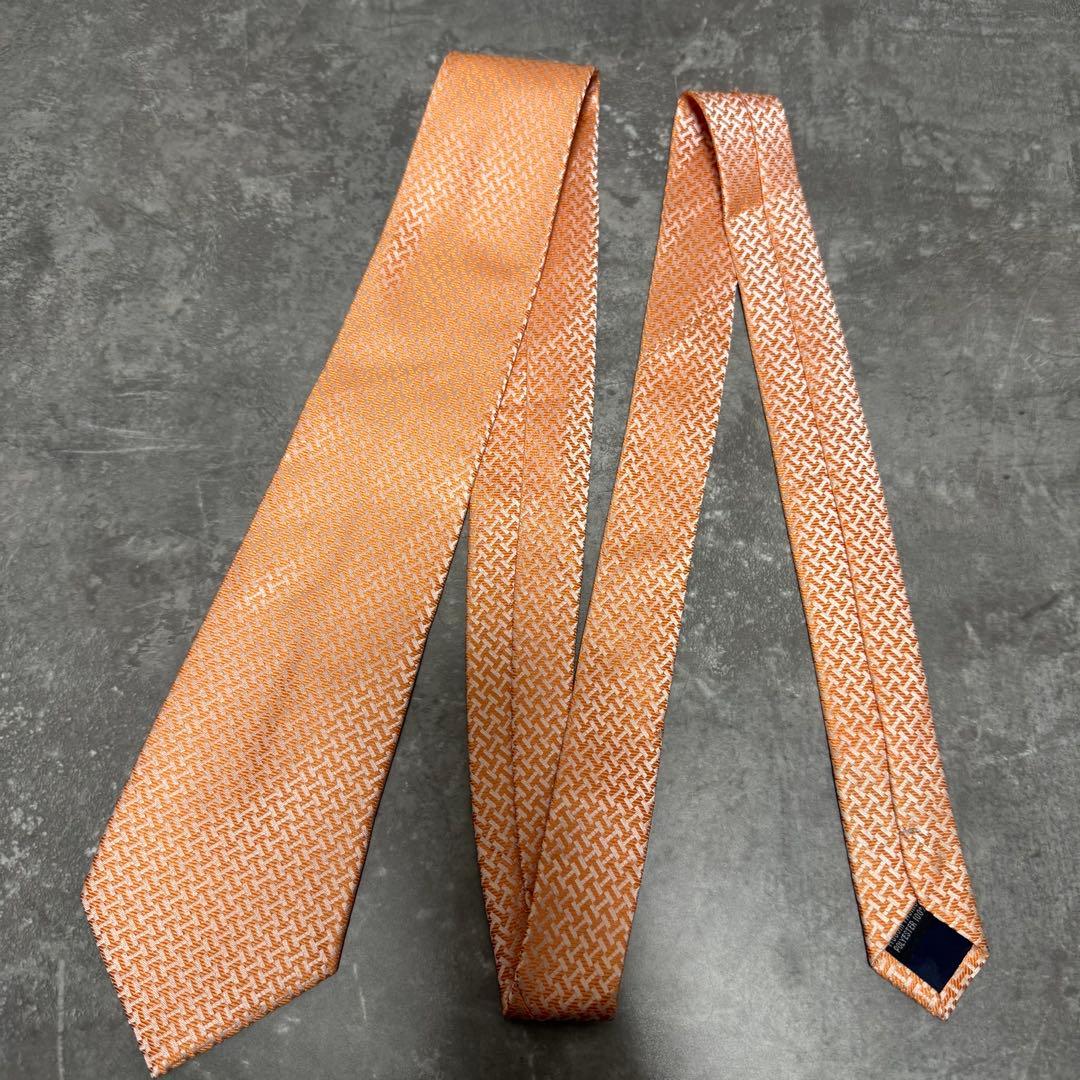 【✨極美品✨】 HERMES エルメス ネクタイ オレンジ H柄 ファソネ 光沢