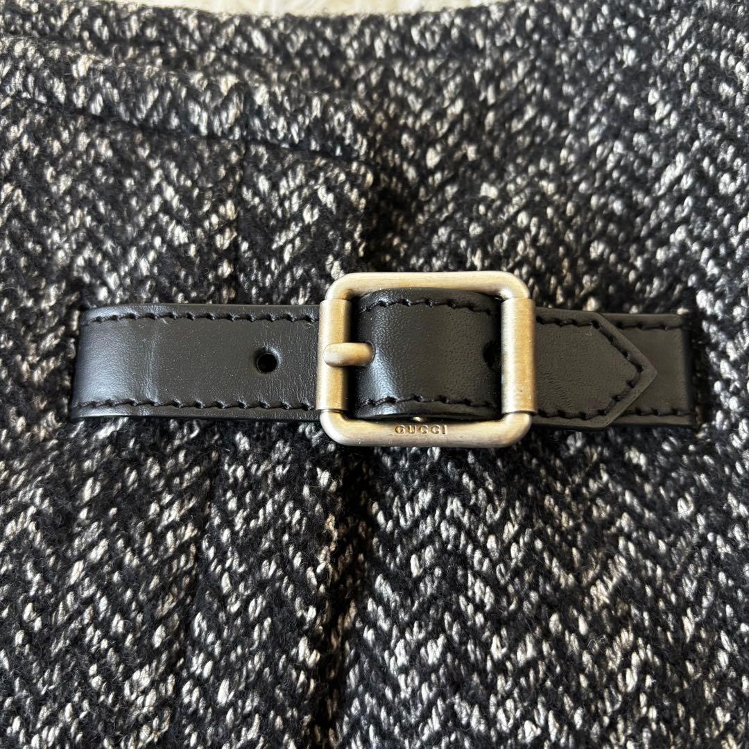 GUCCI✨ツイードヘリンボーン柄　巻きスカート　羊革ベルト　シルバー刻印金具