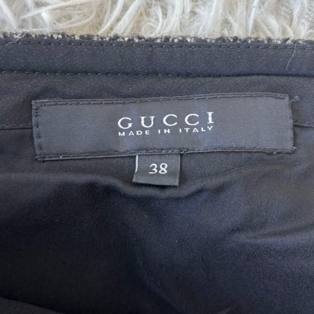 GUCCI✨ツイードヘリンボーン柄　巻きスカート　羊革ベルト　シルバー刻印金具