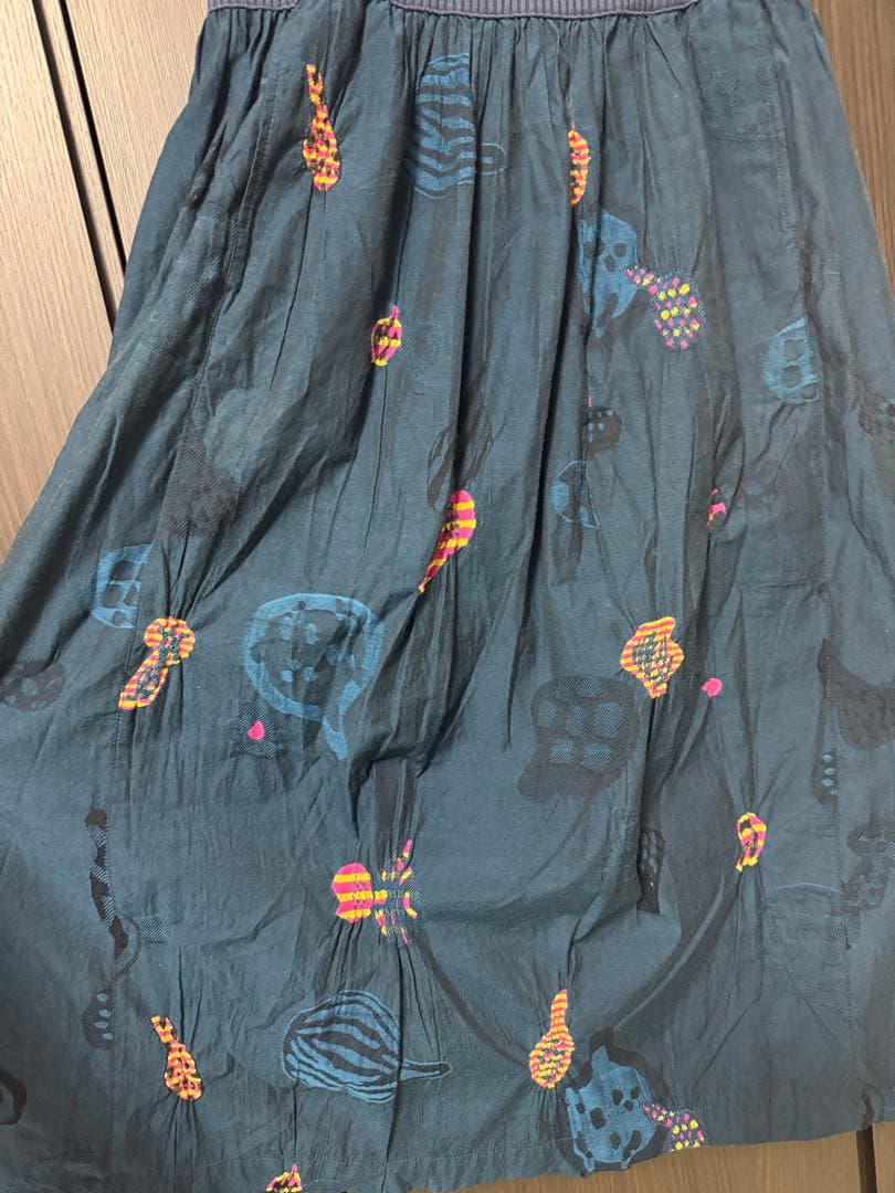 【N様】M.&KYOKO 刺繍入り フレアスカート 紺 ネイビー ゴムウエスト