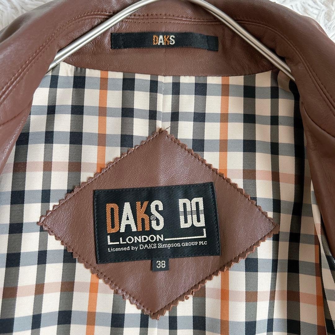 美品⁂ダックス⁂リアルレザーミドル丈コート　ラムレザー　ハウスチェック　茶色　M