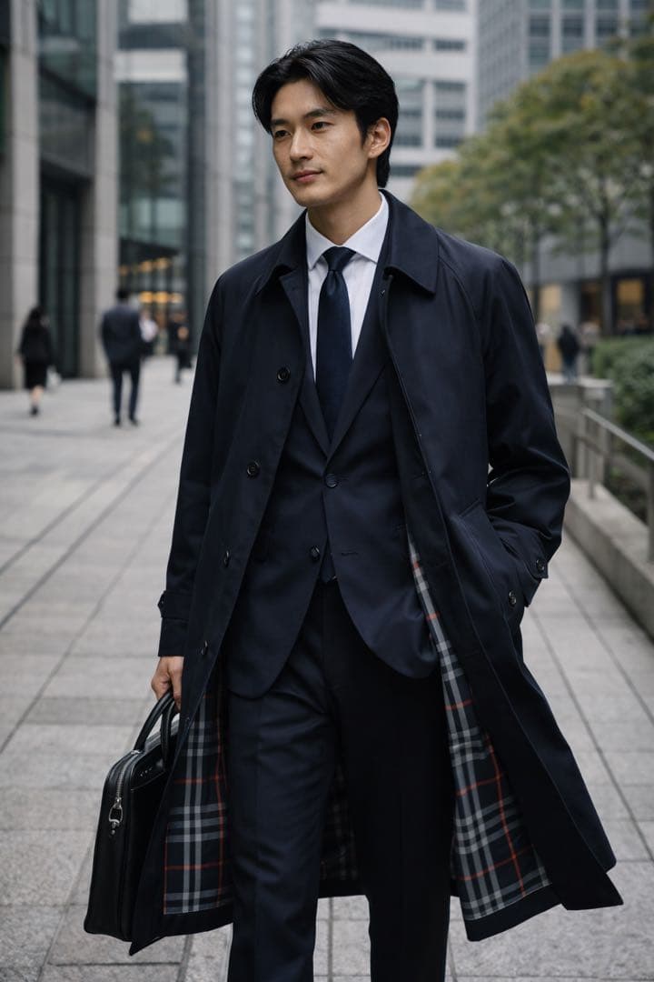 BURBERRY バーバリー　ステンカラーコート　ノバチェック　ネイビー　L