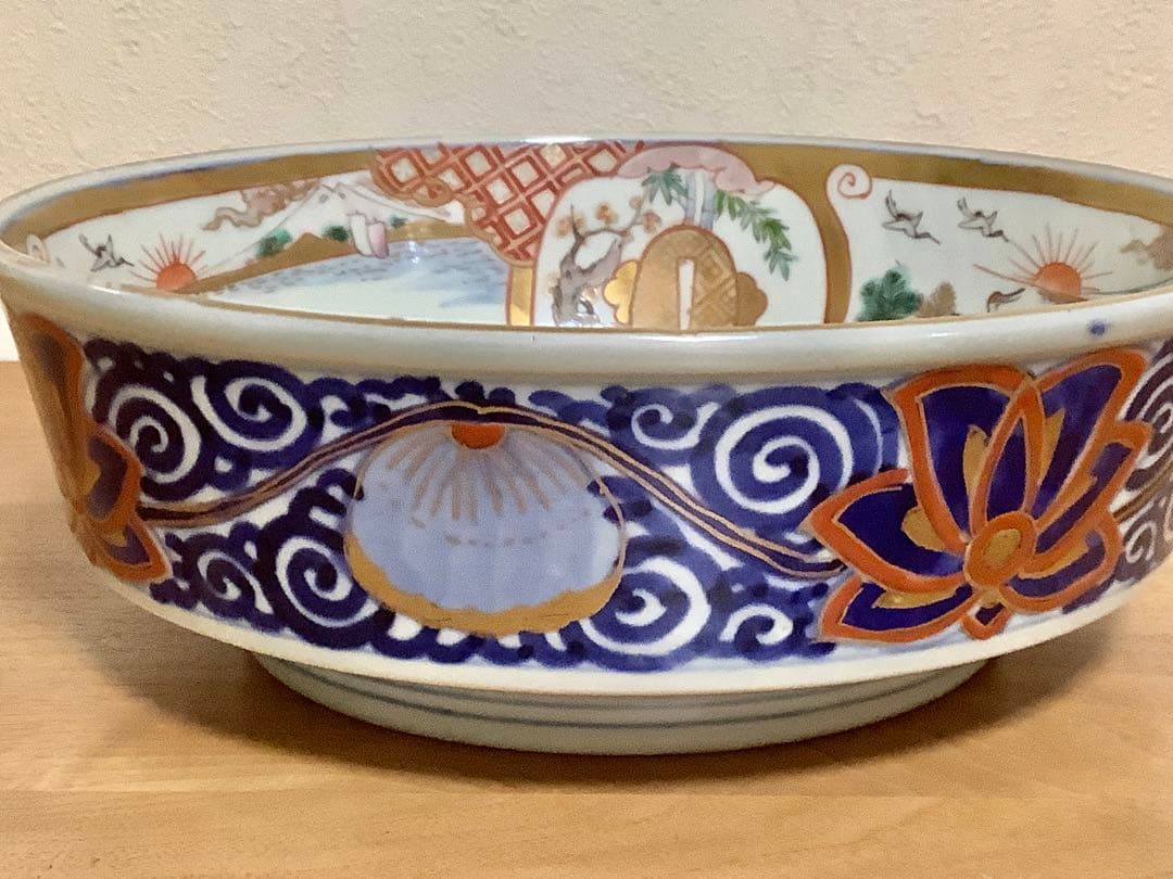古伊万里　色絵　錦手　二重高台　大きな鉢