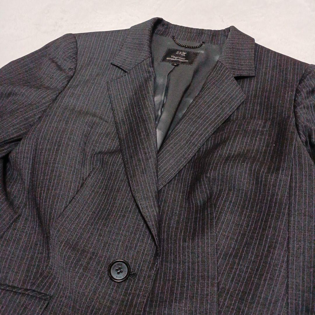 23区　セットアップ　ストライプ　大きいサイズ　ウール　グレー