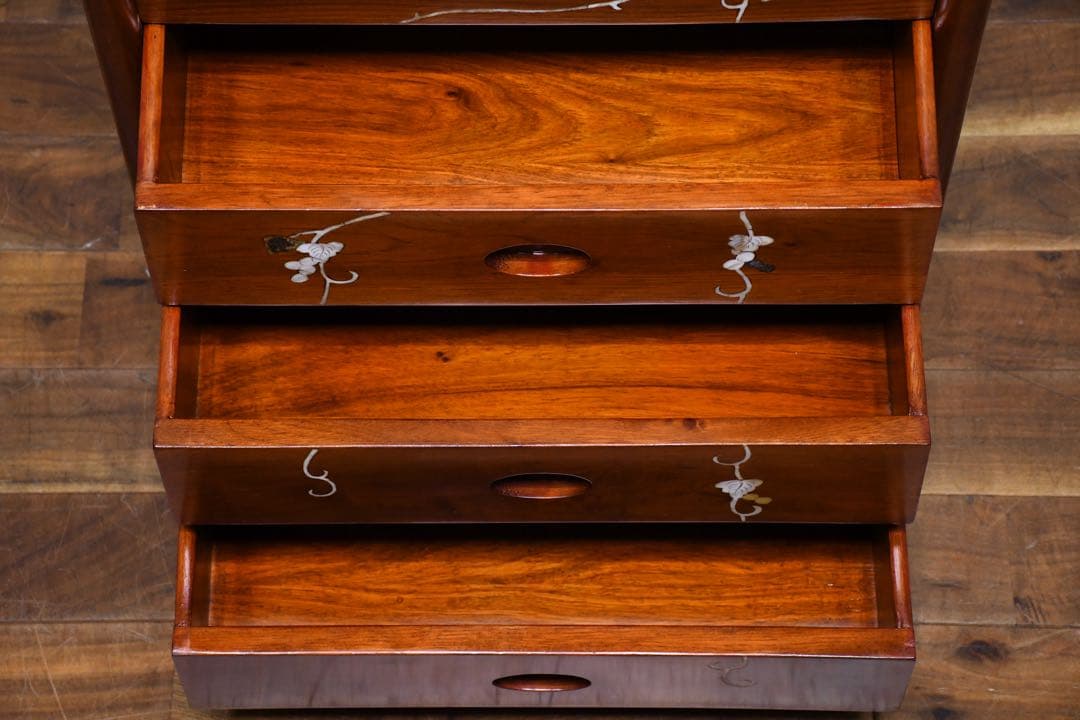 EHK79 唐木 カリン/花梨 無垢材 螺鈿細工 5段チェスト 葡萄模様 抽斗