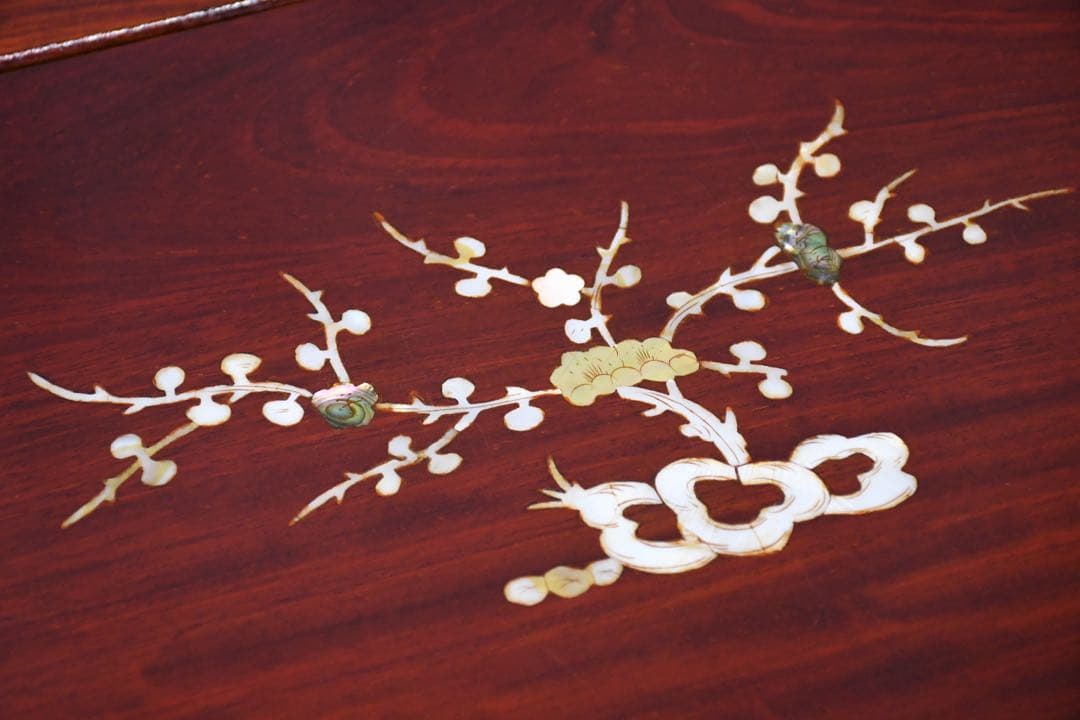 EHK79 唐木 カリン/花梨 無垢材 螺鈿細工 5段チェスト 葡萄模様 抽斗