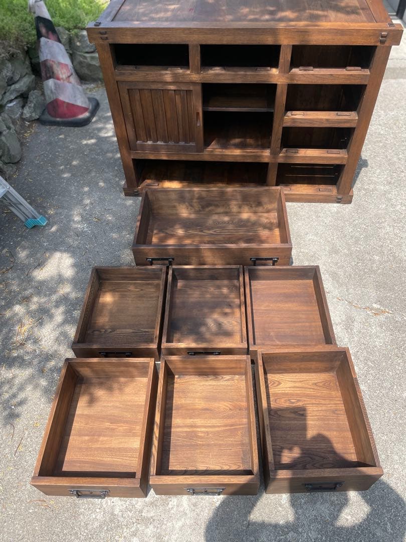 天然木 民芸家具 和箪笥 和風チェスト 水屋箪笥 引き戸付き 収納箪笥 小引出し