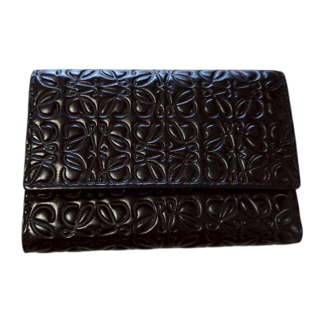 LOEWE ロエベ アナグラム 三つ折り財布 レザー ブラック スペイン製