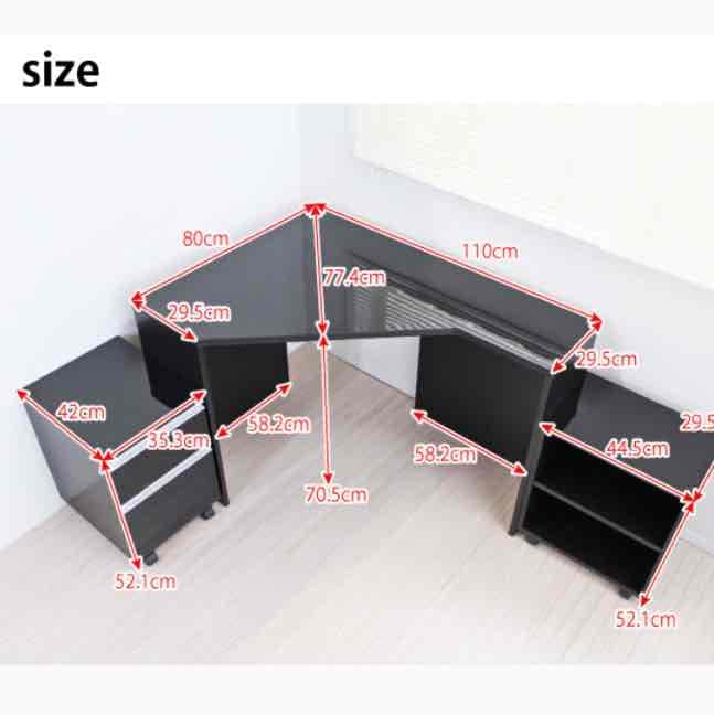 美しい鏡面仕上げ！デスク、チェスト、ラック三点セット