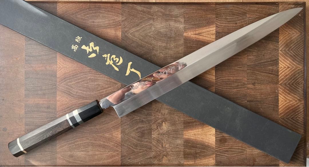 堺打刃物　水本焼　柳刃　尺一　包丁 　刺身　青鋼　水野鍛錬所　黒檀