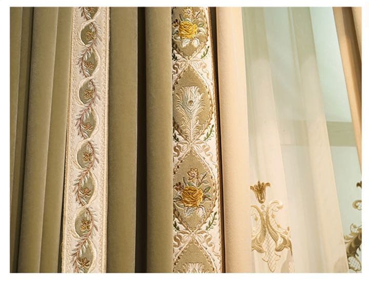 高級　素敵　刺繍　別荘用　カーテン　遮光カーテン　レーズカーテン