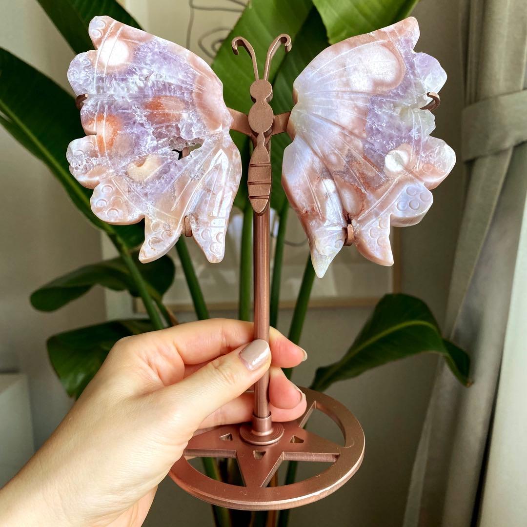 ★★破格大特価【 ピンクアメジスト 蝶々 バタフライ スタンド 彫り物 】