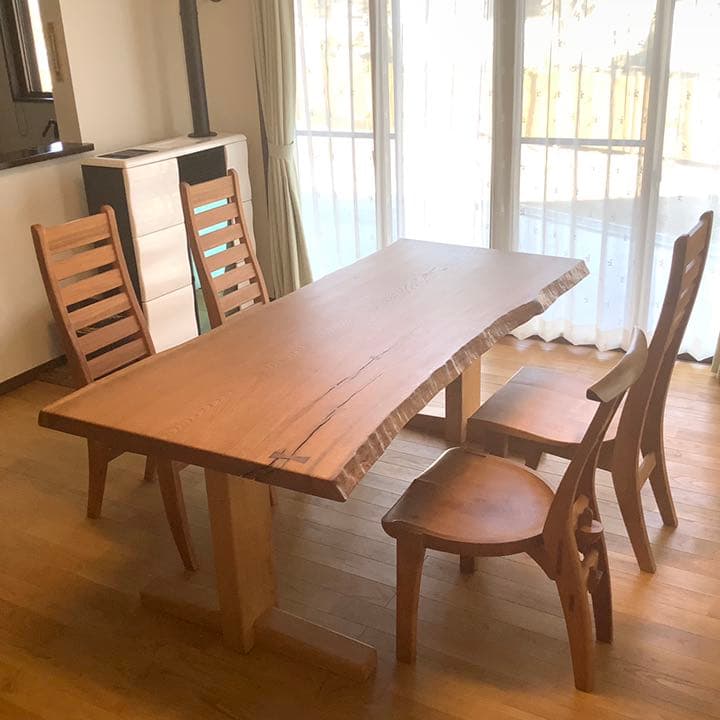 ハンドメイド 天然木 ミズナラ材 ダイニングテーブル