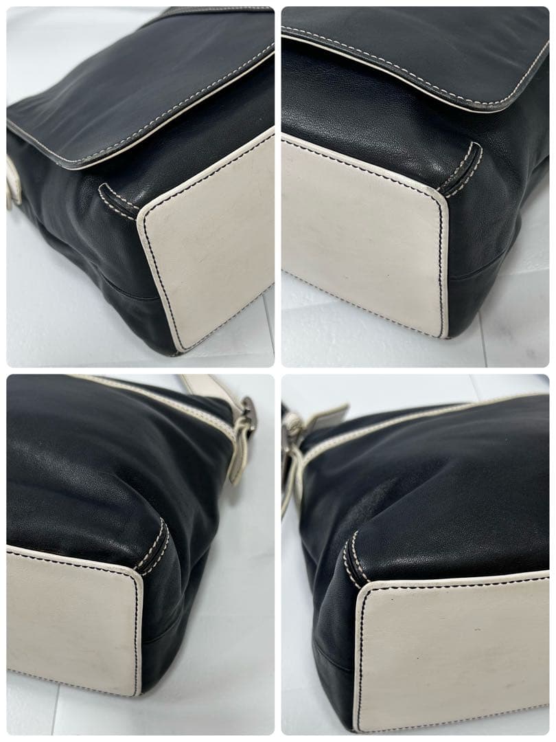 COACH メッセンジャーバッグ レザー 斜め掛け ネイビー ホワイト