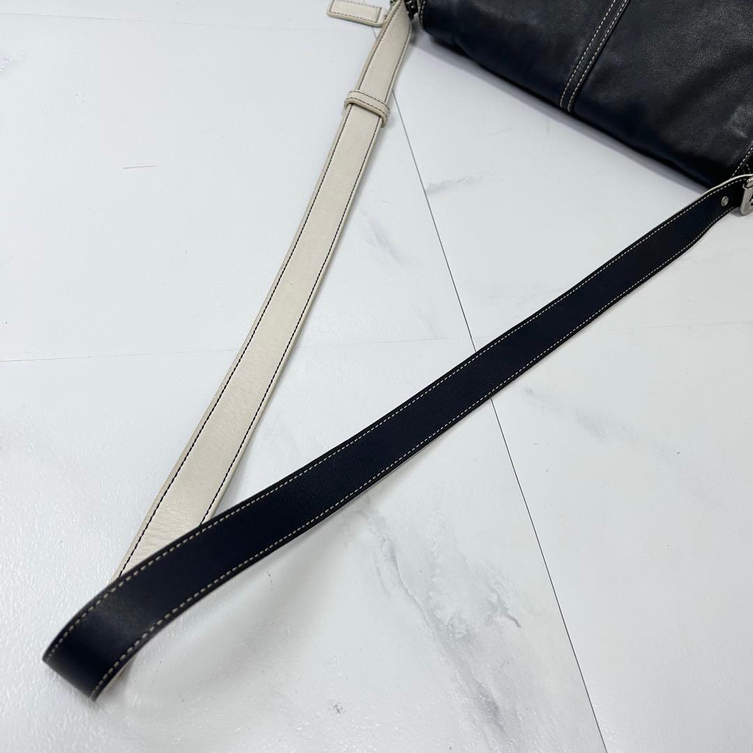 COACH メッセンジャーバッグ レザー 斜め掛け ネイビー ホワイト