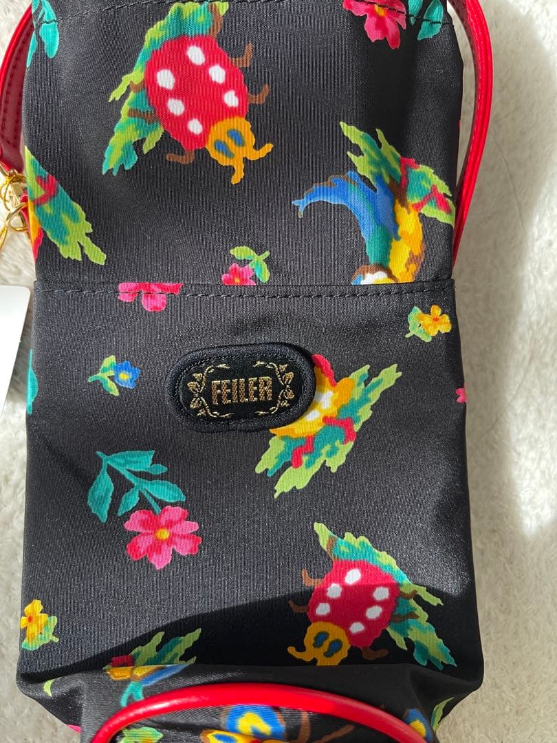 新品FEILER 花柄 ペットボトルポーチ 黒