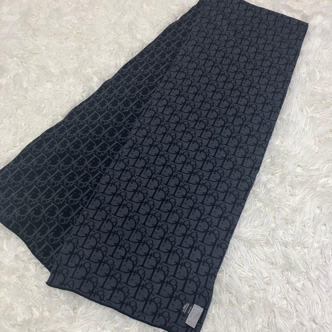 【美品】現行 Dior マフラー トロッター ストール ユニセックス 黒 灰色