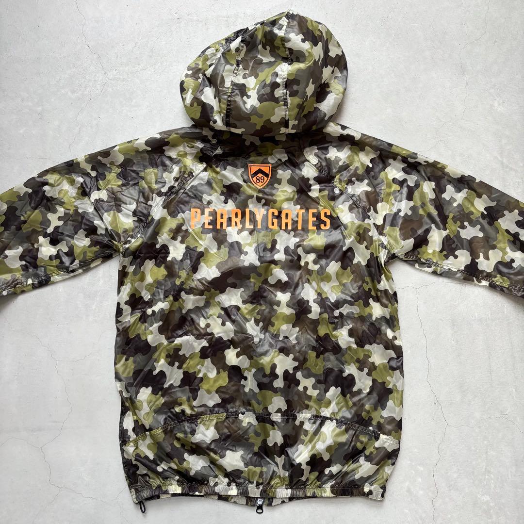 PEARLY GATES カモフラ迷彩柄 ナイロン フードジップジャケット ロゴ