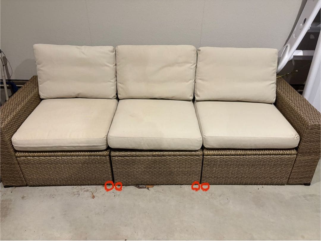 1月中取引希望　IKEA 屋外ソファ　ベージュ ラタン製 3人掛けソファ