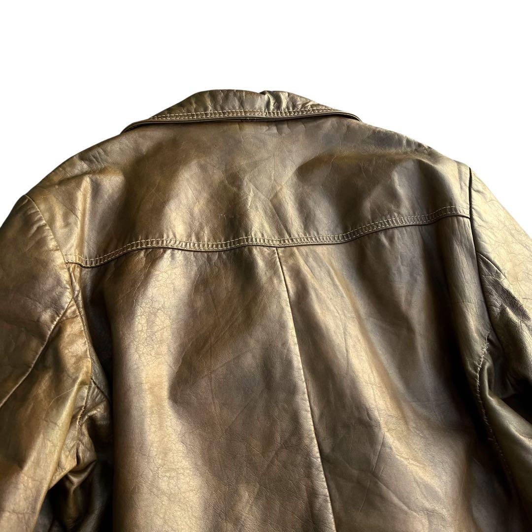 60’s ヴィンテージ レザートラッカージャケット 短丈 開襟 ブラウン 古着