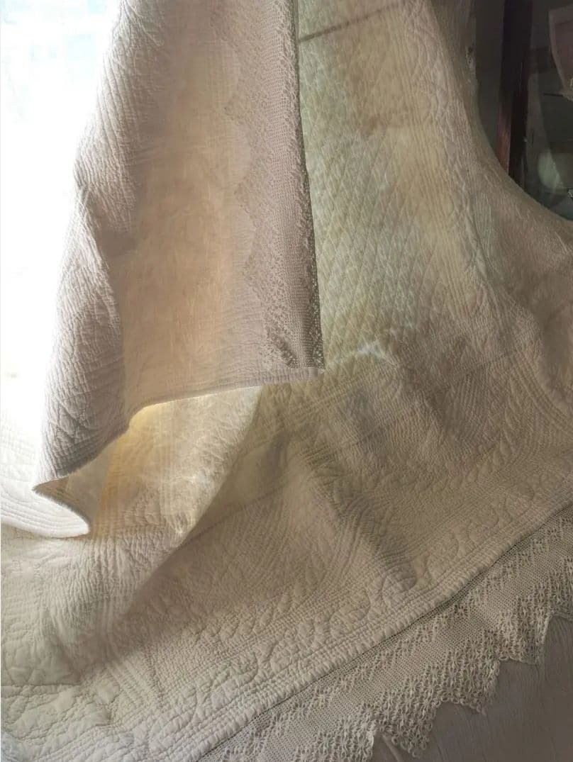 フレンチ アンティーク ブティ キルト ハンドステッチ ホワイト クロシェレース