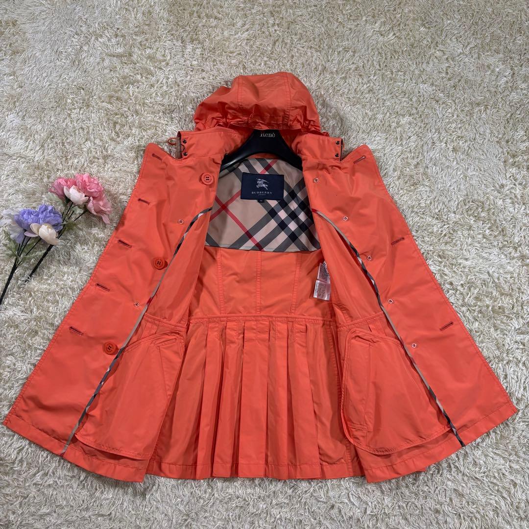 美品　バーバリーロンドン　ノバチェック　フード取り外し　トレンチコート　オレンジ