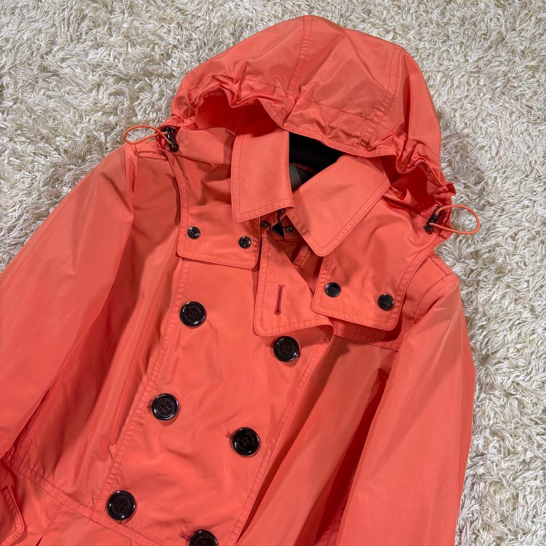 美品　バーバリーロンドン　ノバチェック　フード取り外し　トレンチコート　オレンジ
