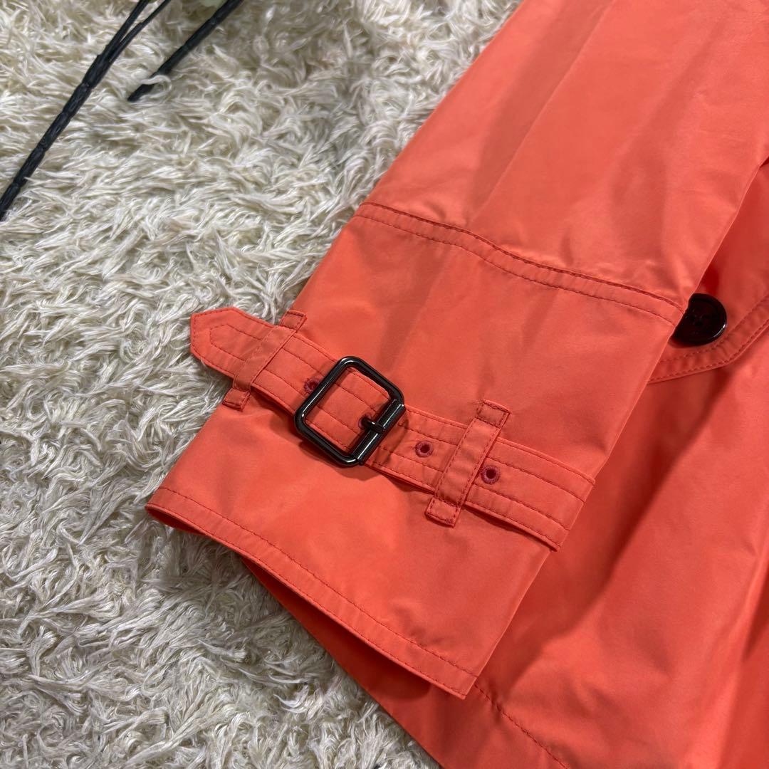 美品　バーバリーロンドン　ノバチェック　フード取り外し　トレンチコート　オレンジ
