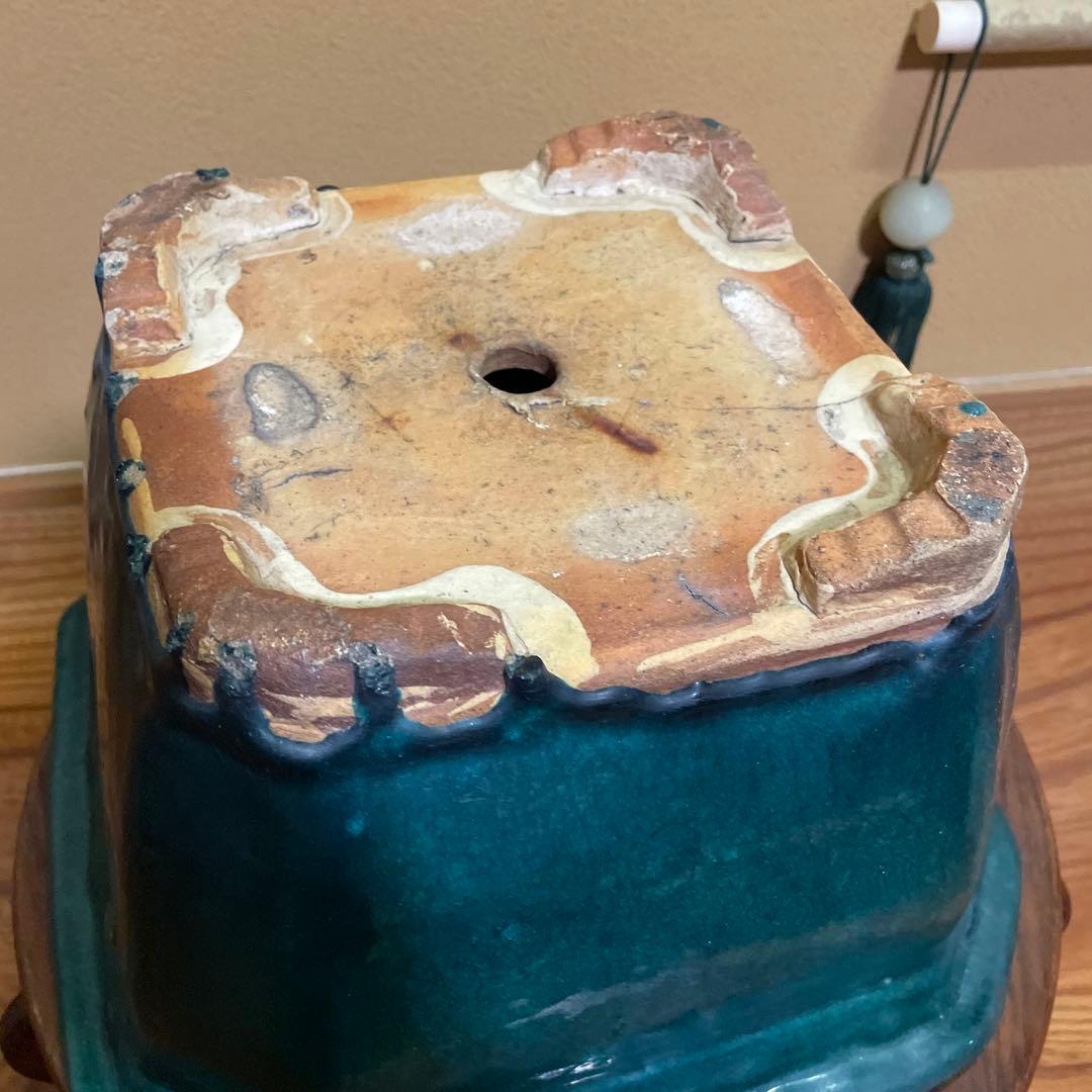 盆栽鉢 陶器製 八角形 釉薬 広東鉢 大型