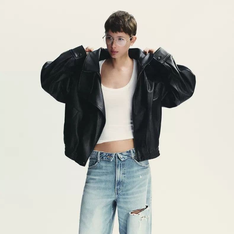 ZARAフェイクレザージャケット ブラック ハイネック L