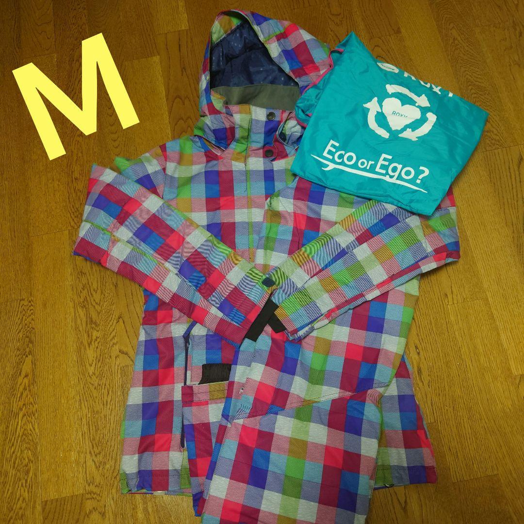 【美品】ROXY　スノボウェア　上下セット　Ｍ　チェック　マルチカラー　派手