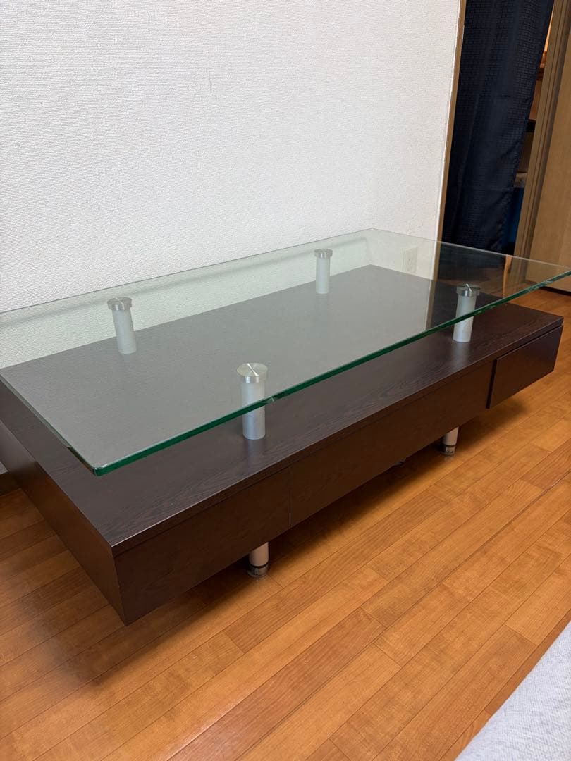 モダンガラステーブル ダークブラウン