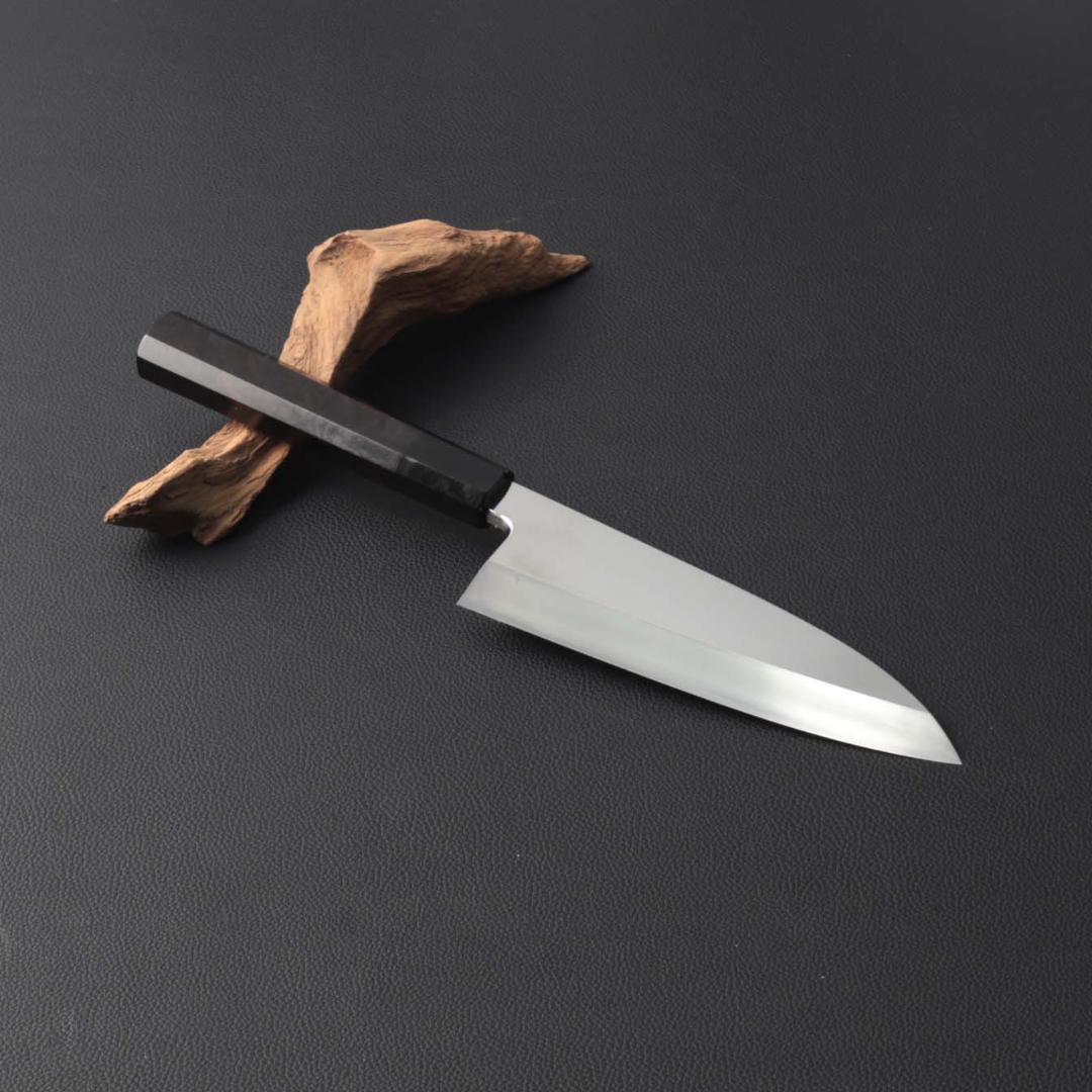 10744鏡面仕上げ 出刃包丁 6寸 刃渡り180 刺身包丁 黒檀黒水牛角八角柄