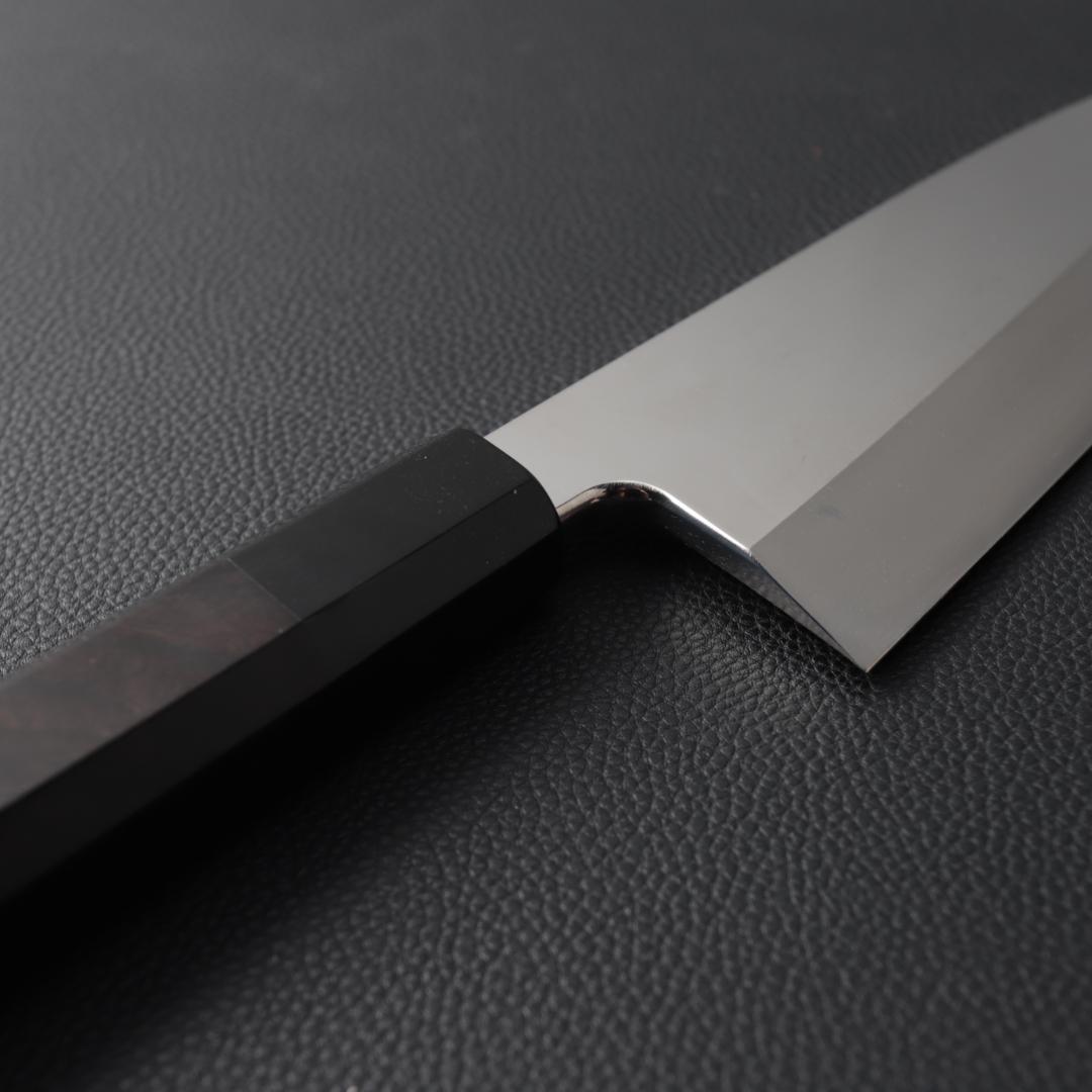 10744鏡面仕上げ 出刃包丁 6寸 刃渡り180 刺身包丁 黒檀黒水牛角八角柄