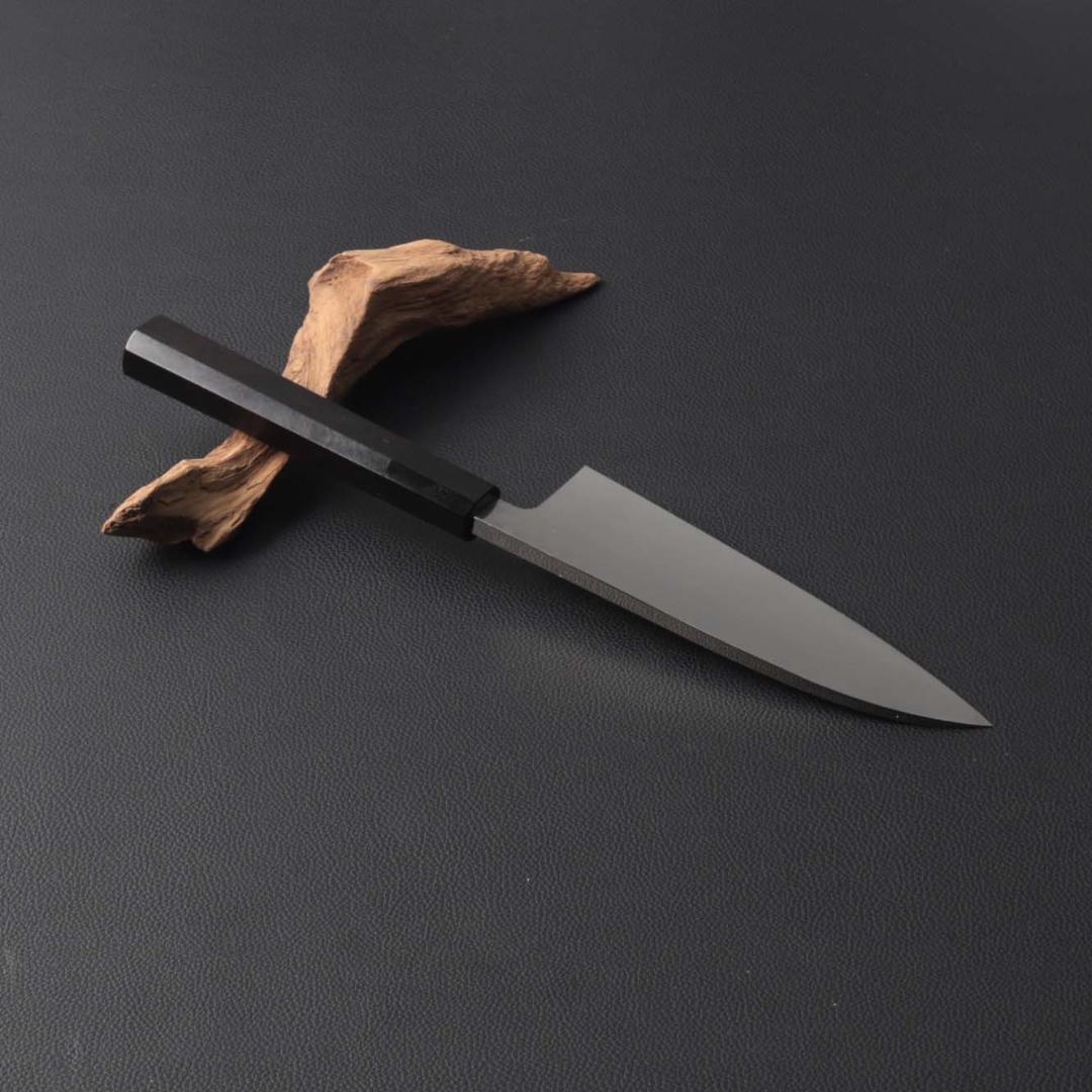 10744鏡面仕上げ 出刃包丁 6寸 刃渡り180 刺身包丁 黒檀黒水牛角八角柄