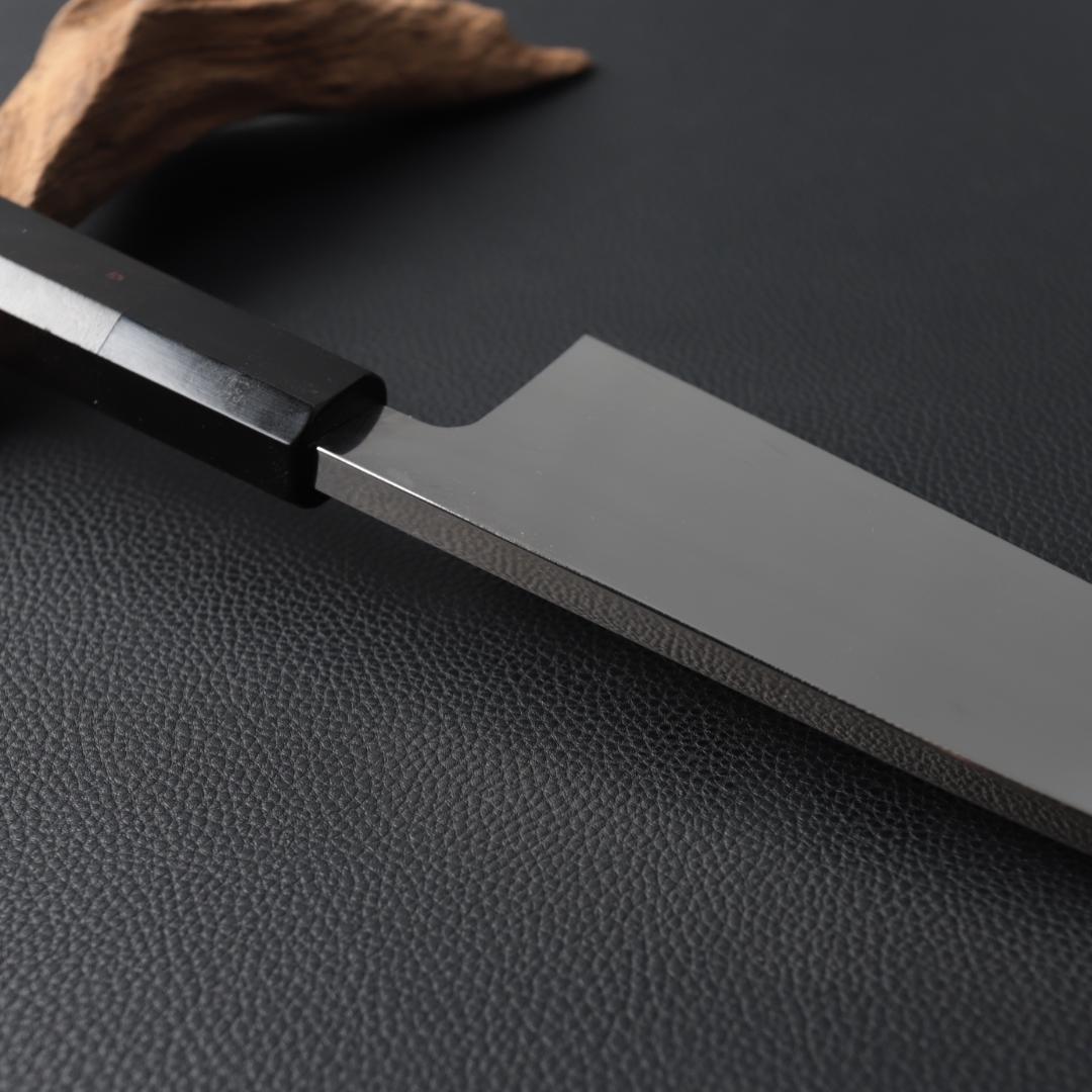 10744鏡面仕上げ 出刃包丁 6寸 刃渡り180 刺身包丁 黒檀黒水牛角八角柄