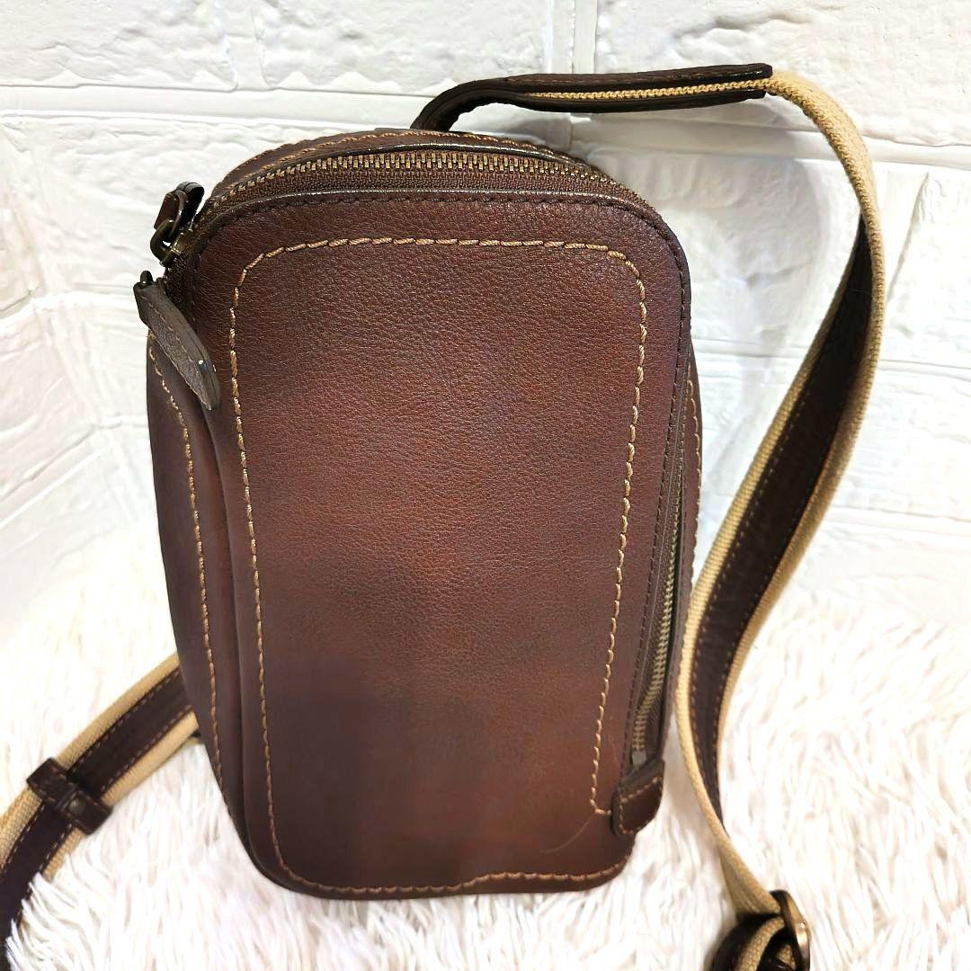 【美品】土屋鞄 トーンオイルヌメ ボディーポシェット ブラウン 茶 ボディバッグ