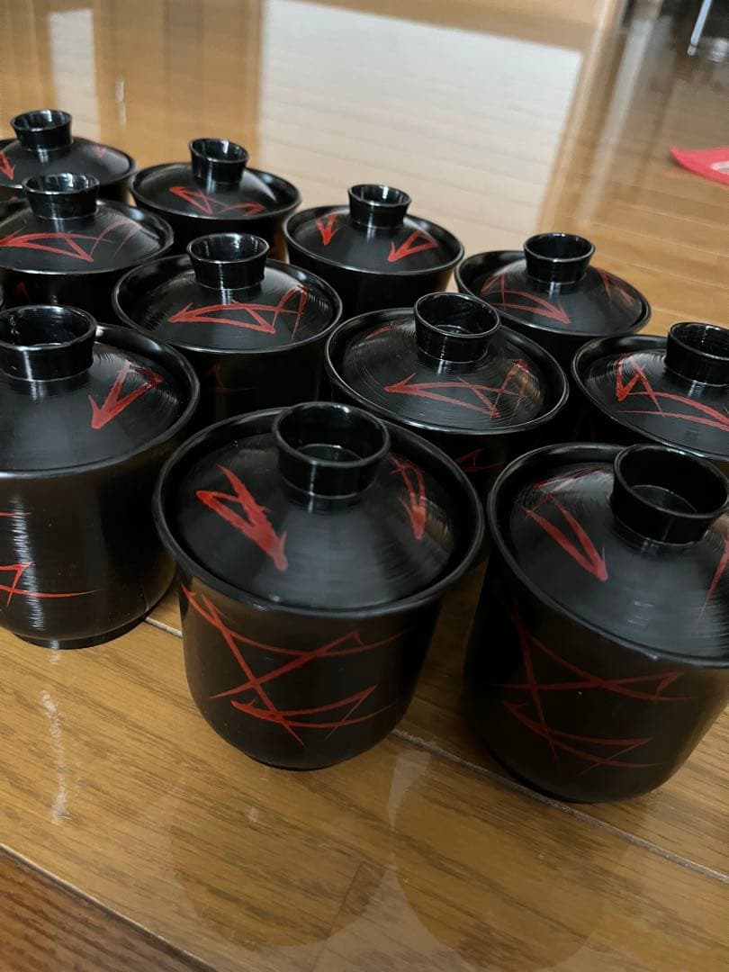 黒漆塗　松葉蒔絵　吸物椀　箸洗い　茶懐石　未使用品　12客