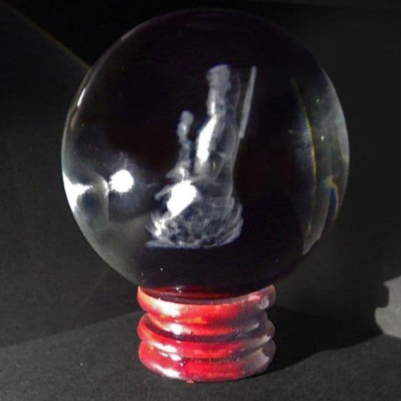 白衣観音 坐像 水晶 彫刻 台付 化粧箱付