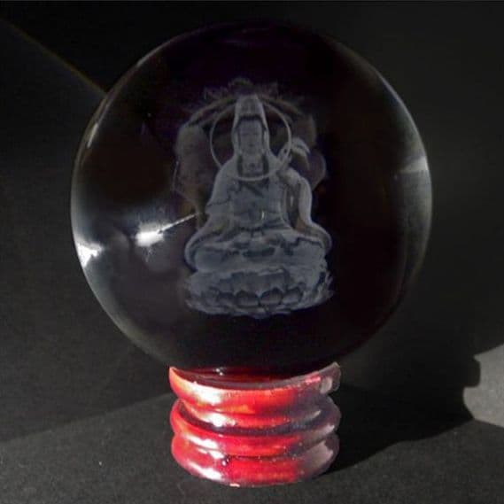 白衣観音 坐像 水晶 彫刻 台付 化粧箱付