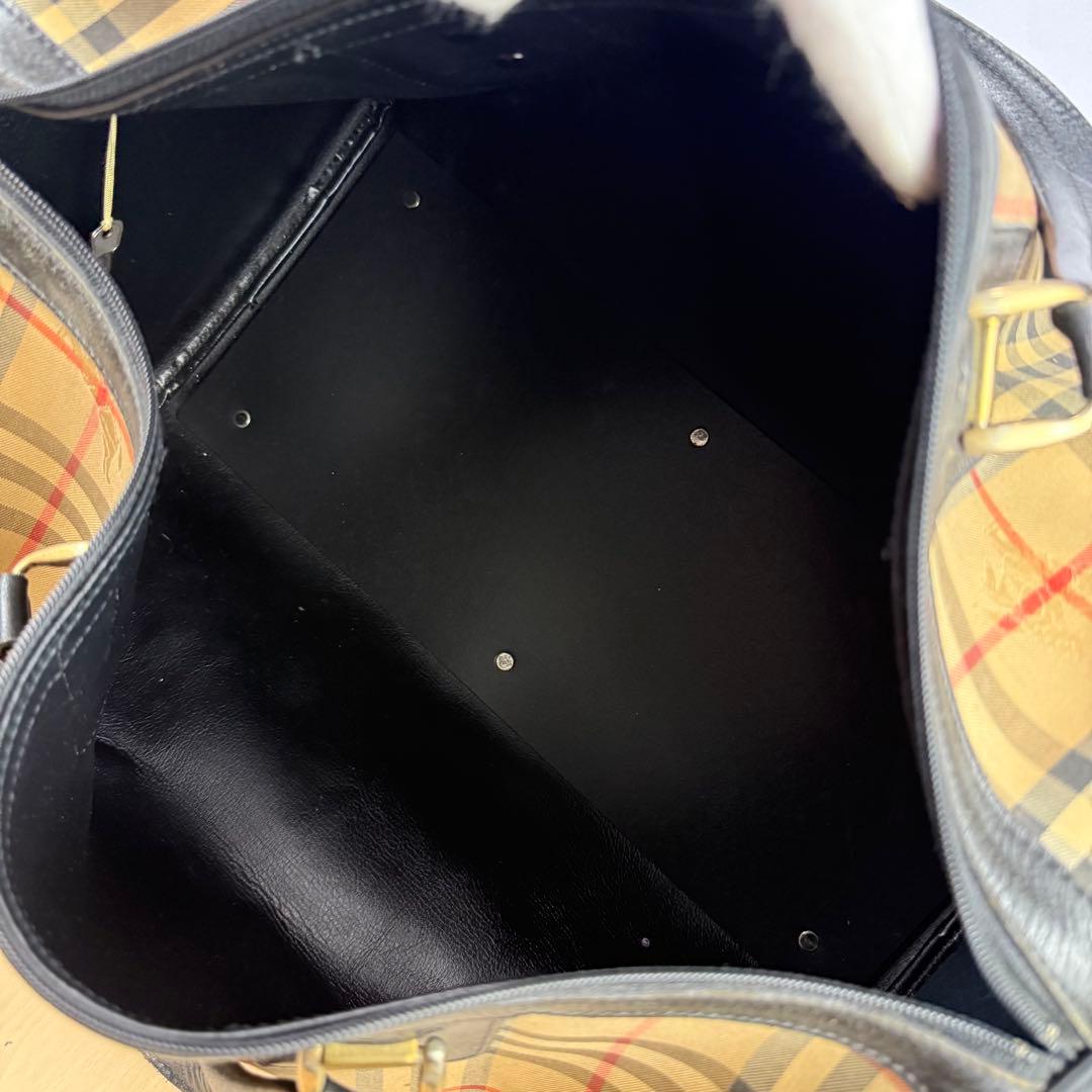 バーバリーズ ノバチェック ボストンバッグ ホースロゴ ポーチ付き 内側ベタ無し